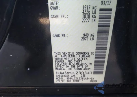 2017 Nissan Altima 2.5 S from USA, damaged, VIN 1N4AL3AP4HC230343